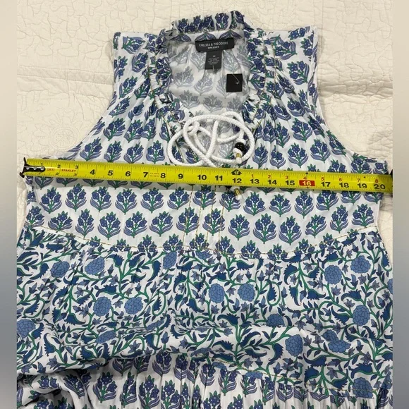 Chelsea & Theodore Womens White Blue Sleeveless Maxi Dress Size M Boho Floral - Picture 7 of 10
